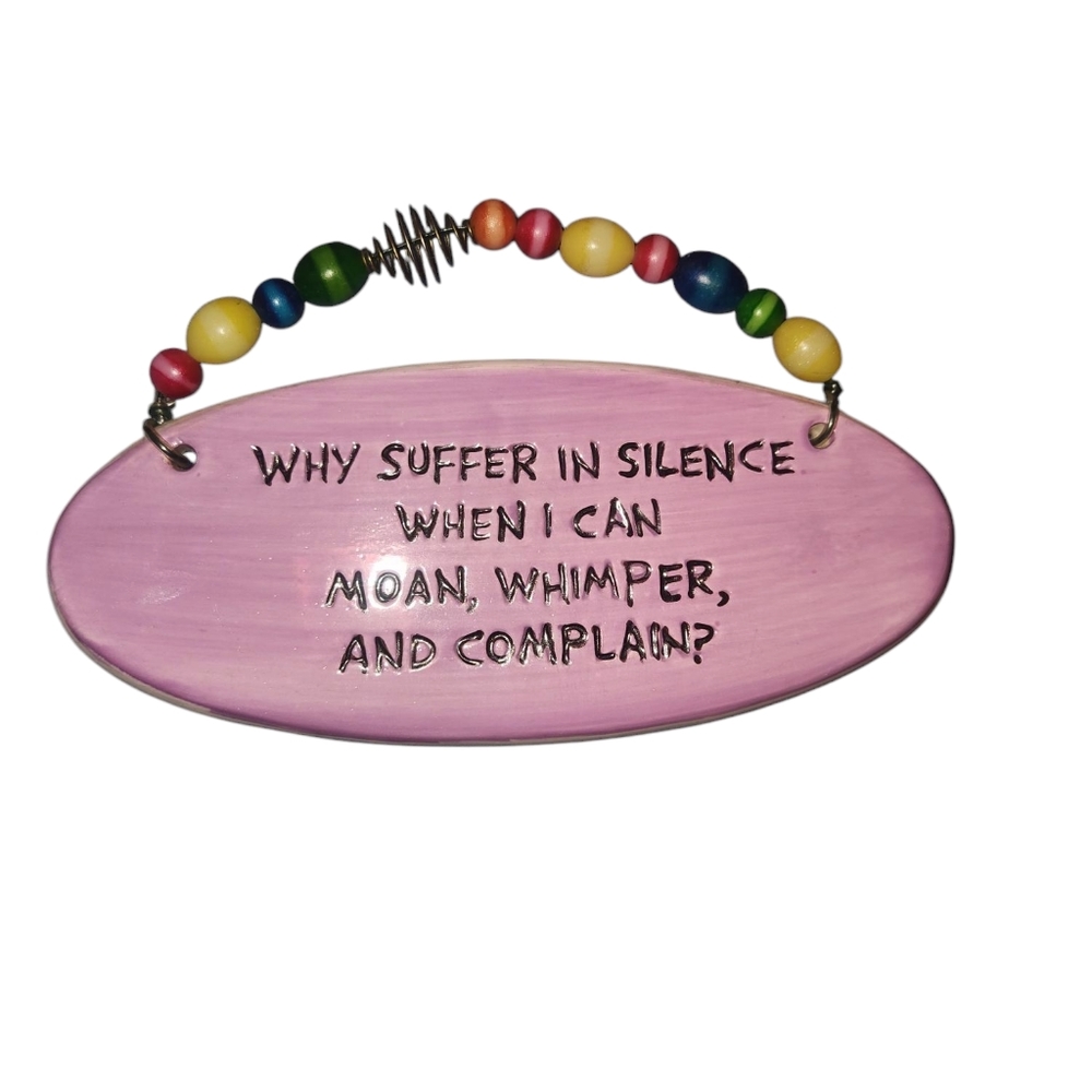 Vintage Humorous Ceramic Sign w Beaded Hangerì